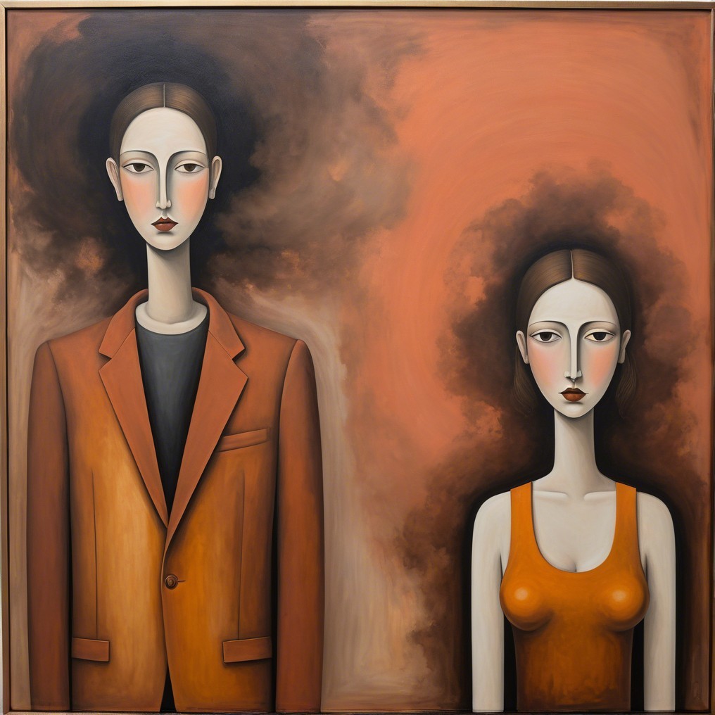 Stylized Figures in Earthy Abstract Background