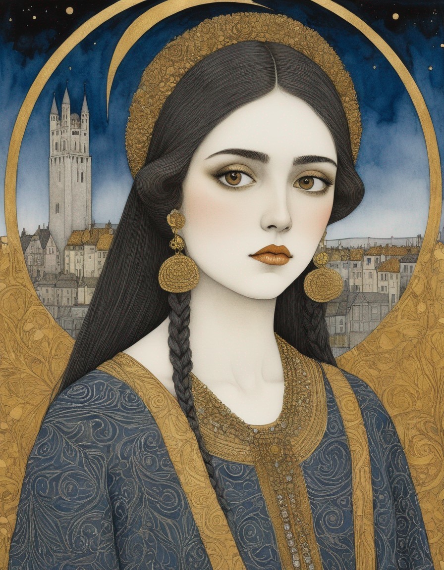 Illustrated Portrait of a Woman in Medieval Clothing