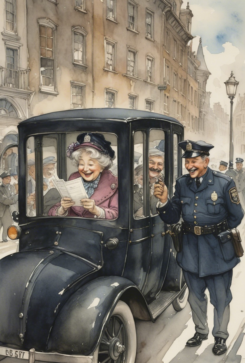 Elderly Woman in Vintage Car Reads Joyful Letter