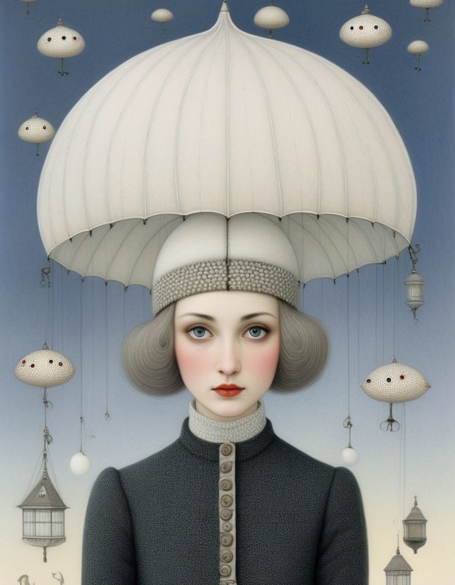 Stylized portrait of a woman with whimsical jellyfish elements