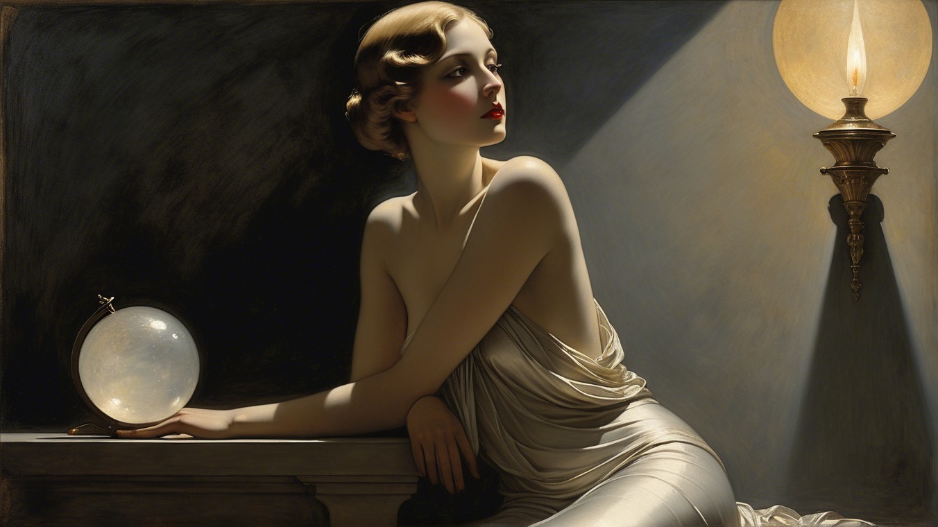 Glamorous Woman in Elegant Gown with Vintage Beauty