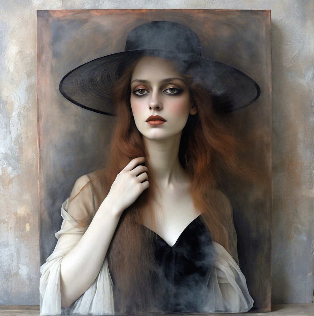 Portrait of a Young Woman with Red Hair and Hat