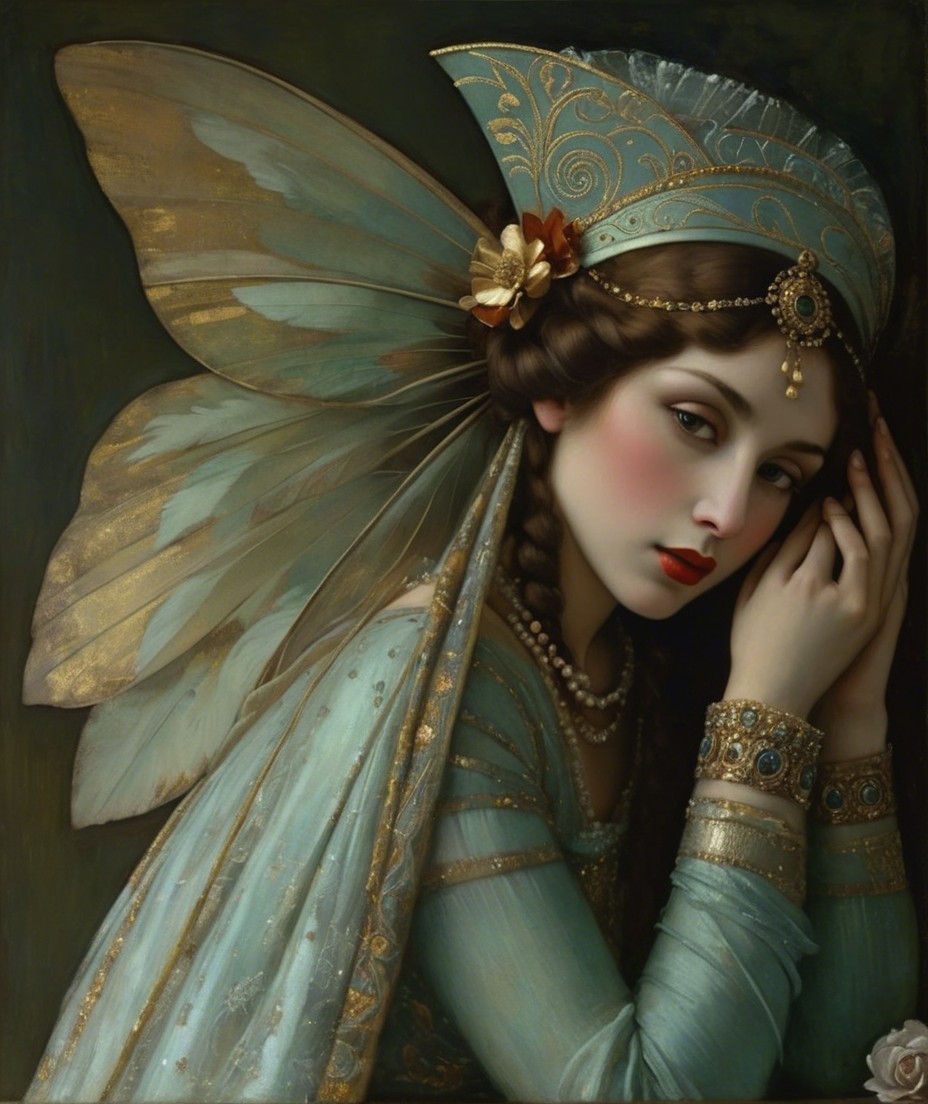 Mysterious Figure with Butterfly Wings and Gown