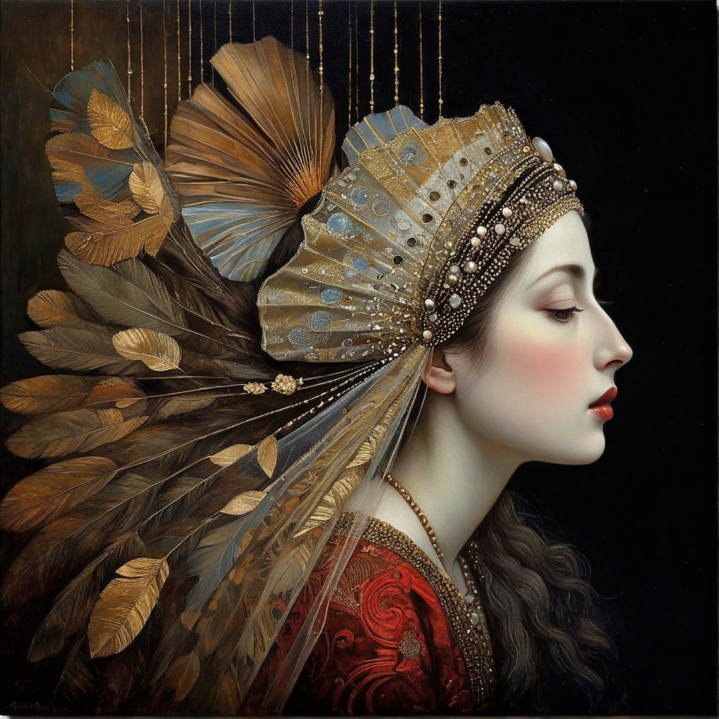 Profile of a Woman with Elaborate Headdress and Garment