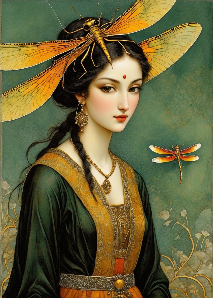 Portrait of a Woman with Dragonfly Wings and Insect