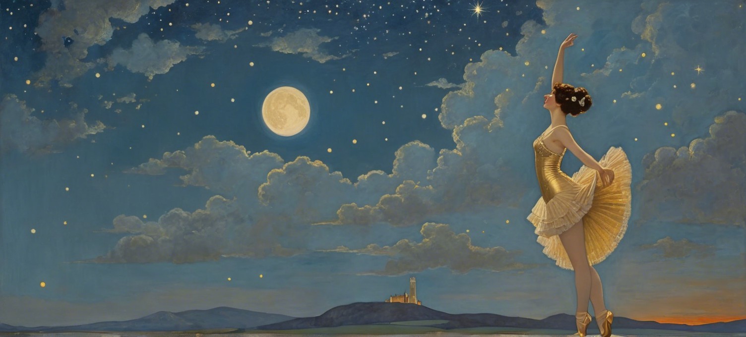 Ballet Dancer Poses Under Starry Night Sky