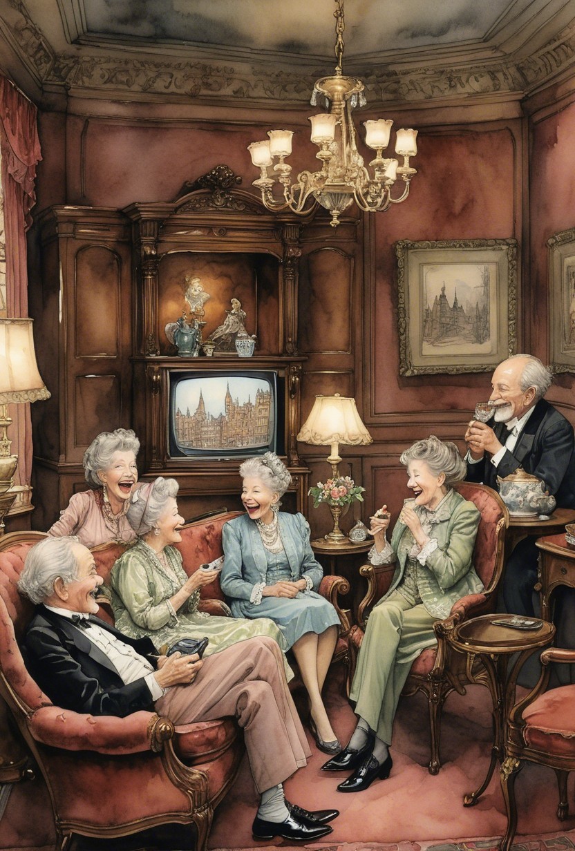 Elderly Friends Gather in Cozy, Elegant Sitting Room