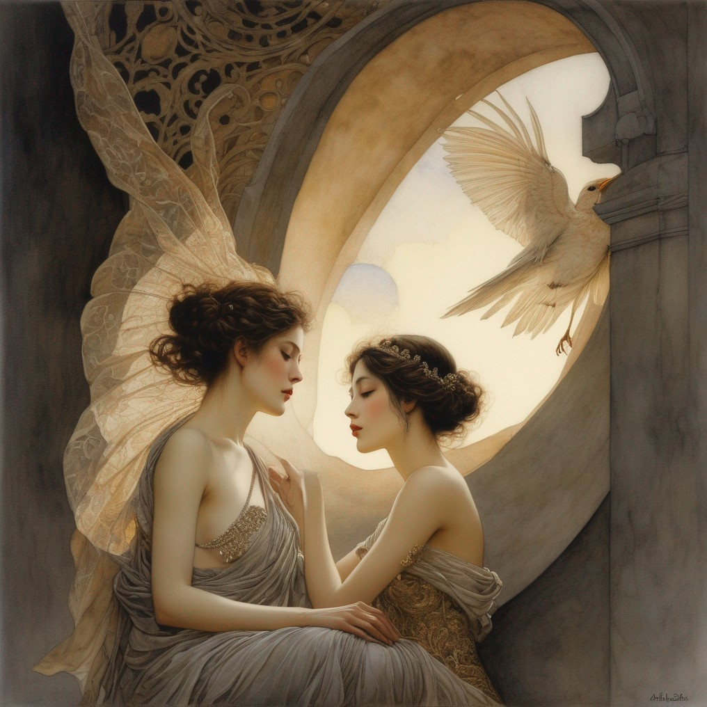 Ethereal Women Sharing an Intimate Moment in Light