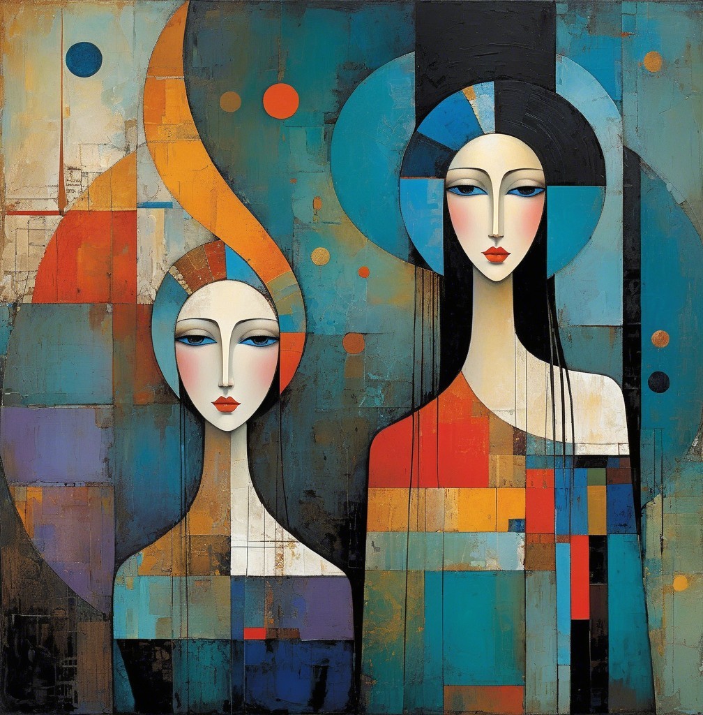 Elegant female figures with abstract background art