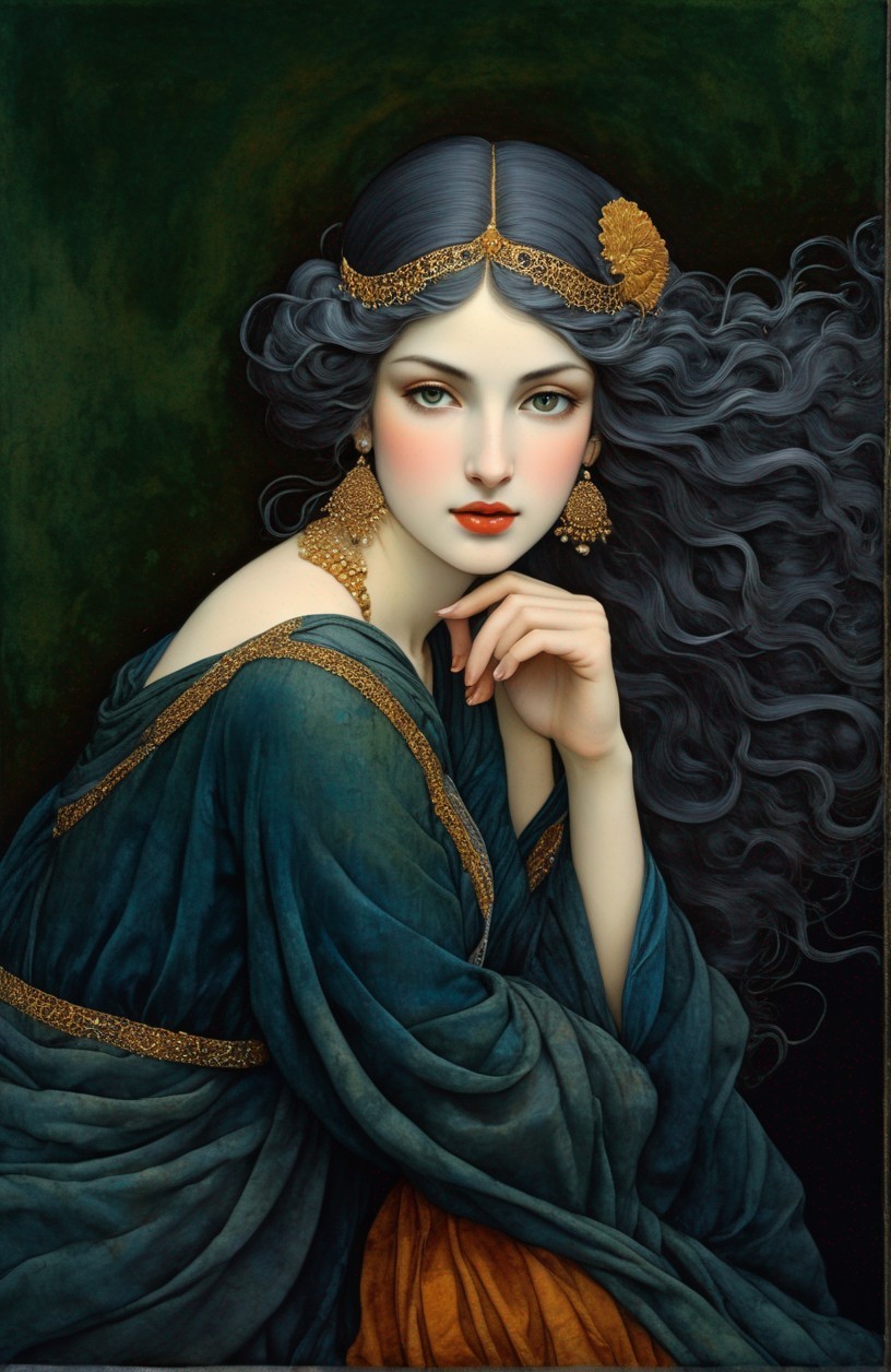 Portrait of a Young Woman in Elegant Garment