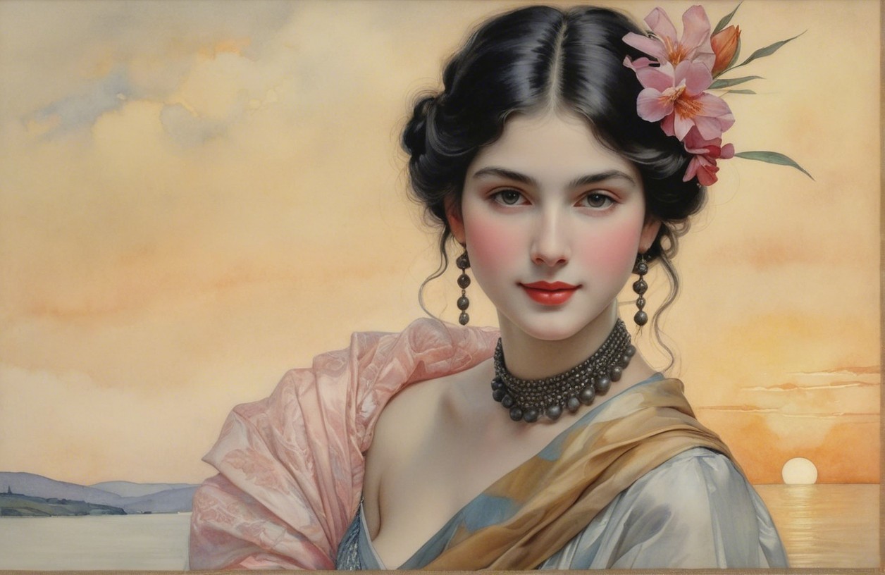 Serene portrait of a young woman with floral accents