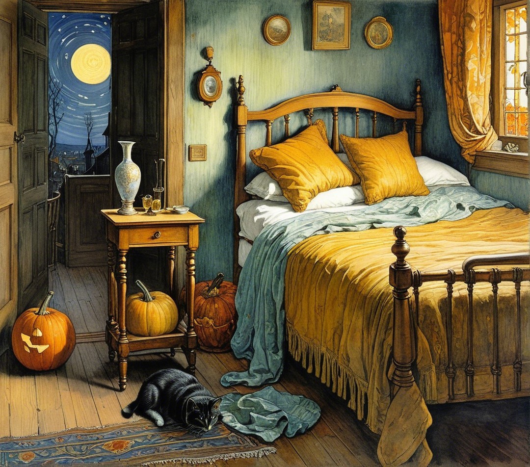 Cozy Autumn Bedroom with Starry Night View