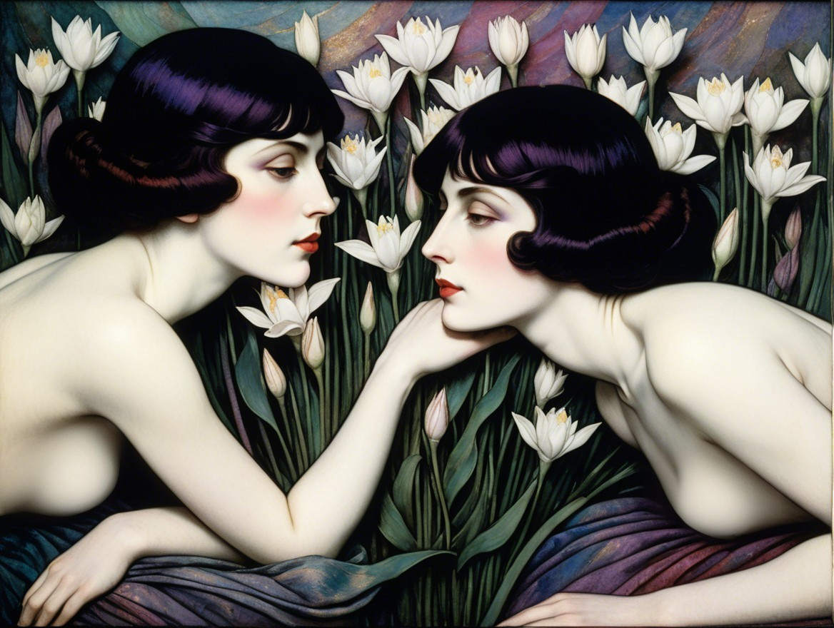 Ethereal Women Surrounded by Blooming White Lilies