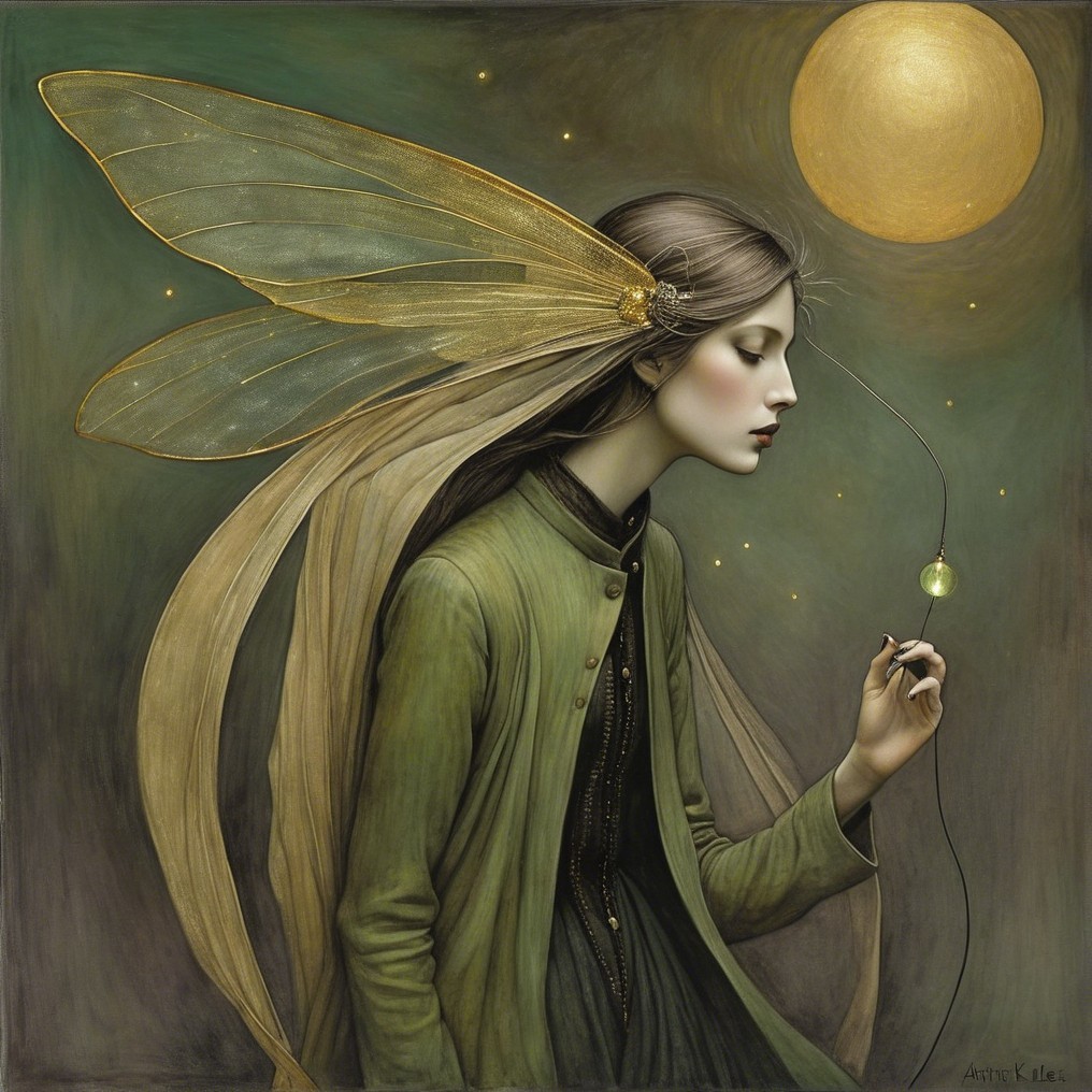 Serene figure with translucent wings and glowing orb