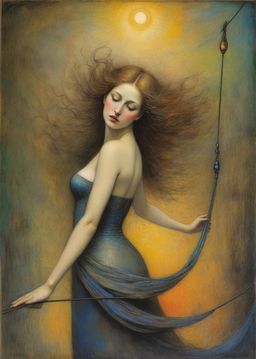 Ethereal Woman in Blue Gown with Serene Expression