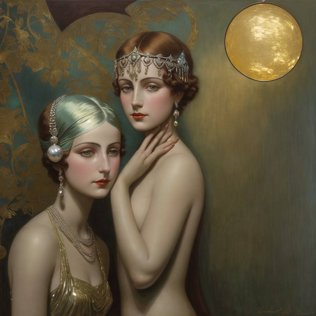 Elegant Women in 1920s Glamour with Floral Motifs
