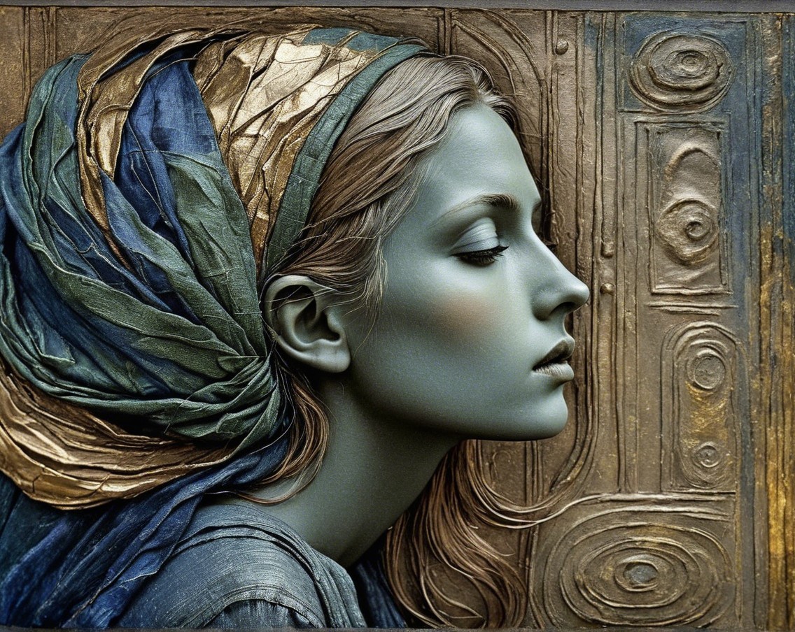 Serene Woman Profile with Textured Headscarf Design