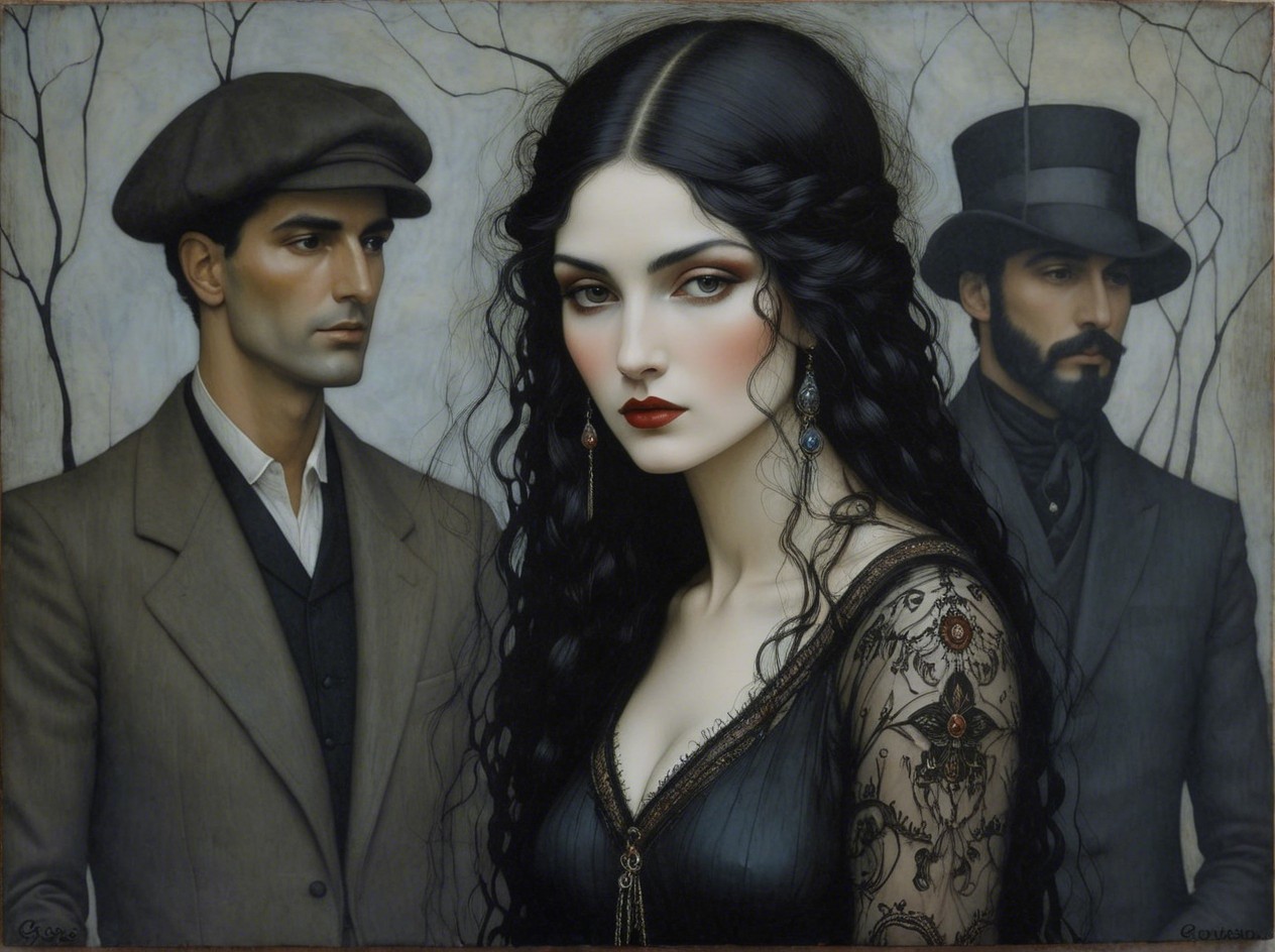 Oil Painting of Three Figures with Dark Background