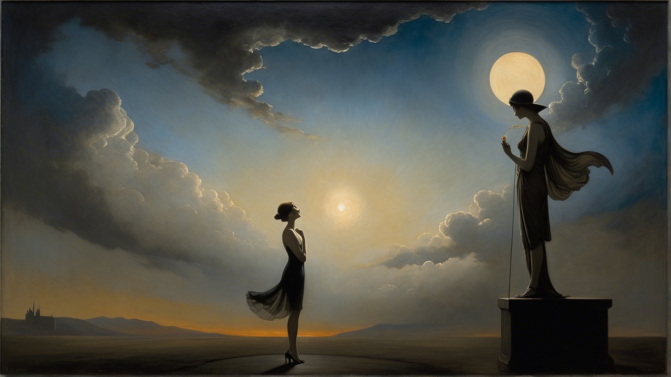 Silhouette of a Girl with Celestial Bodies and Shadows