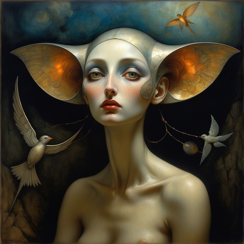 Surreal Portrait of a Woman with Ornate Headgear