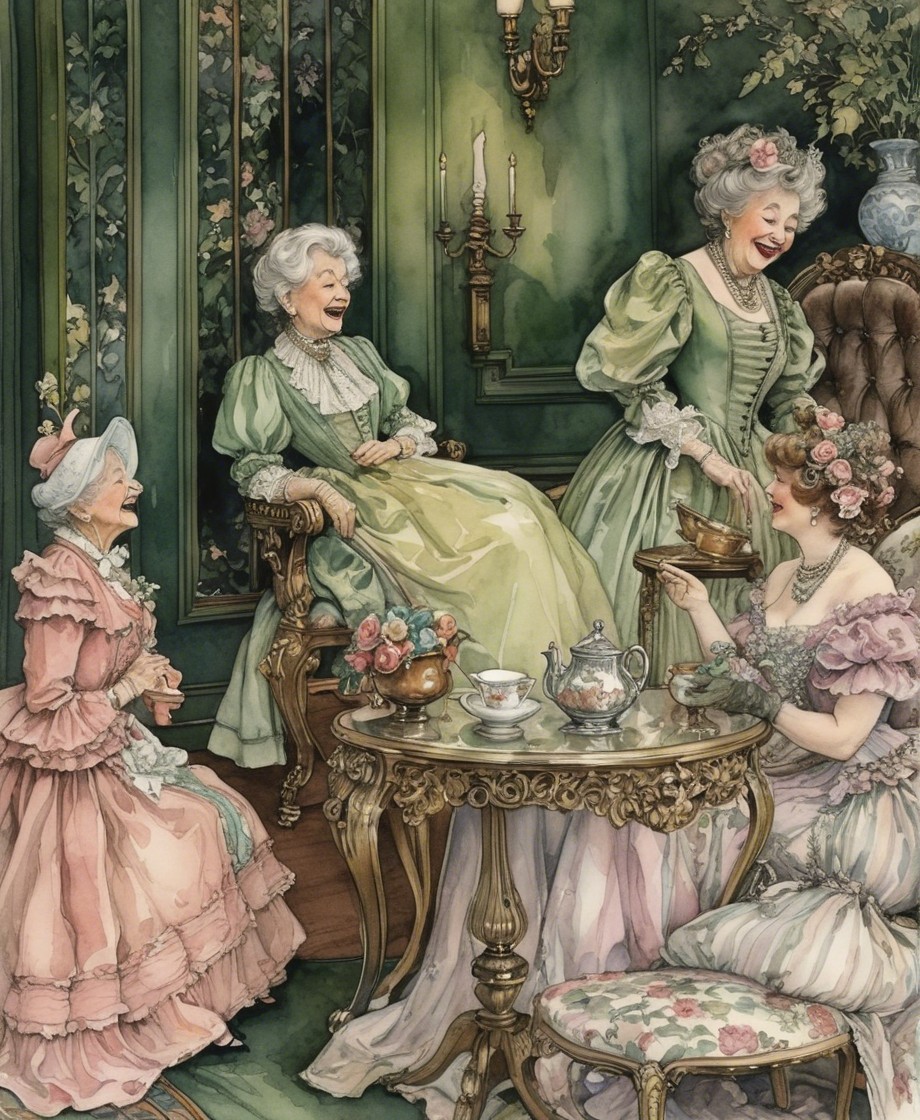 Elegant Afternoon Tea with Four Women in Vintage Setting