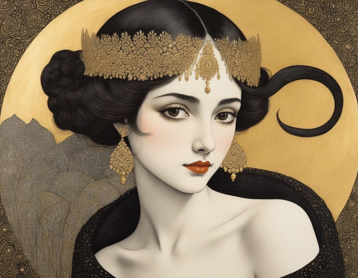 Illustrated Portrait of a Woman with Golden Accents