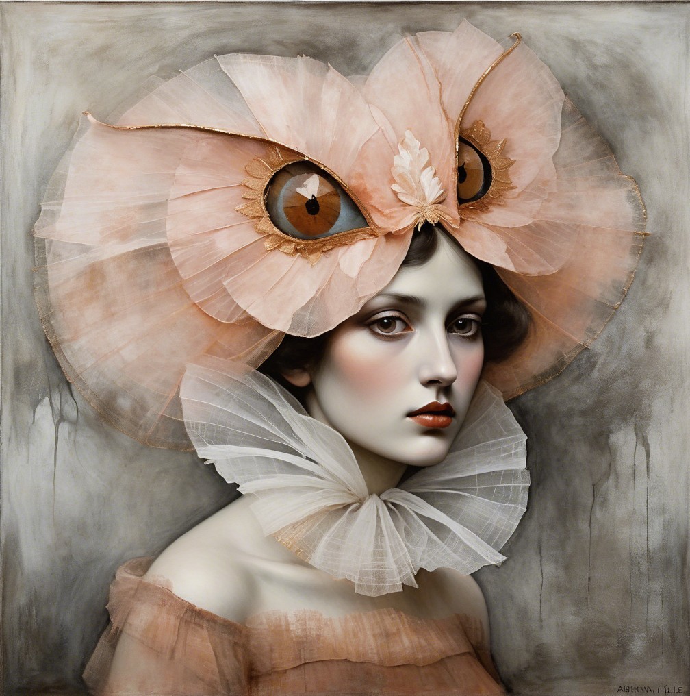 Surreal Portrait of Woman with Owl Headpiece
