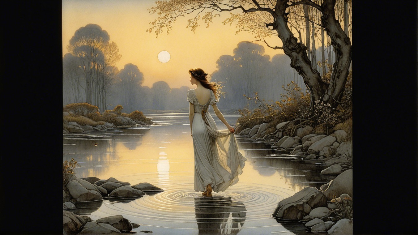 Dawn Serenity by a Tranquil River with Bare Trees
