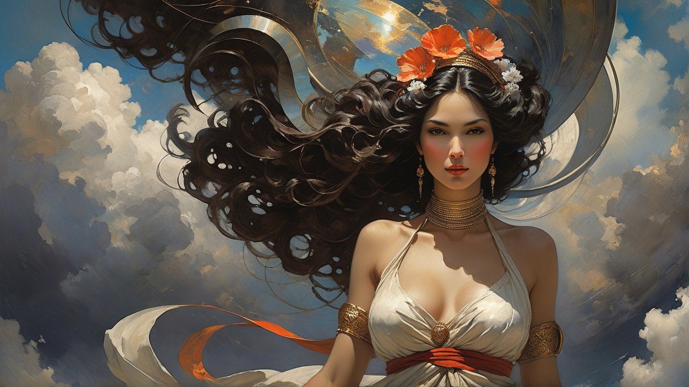 Ethereal beauty of a woman in flowing white dress