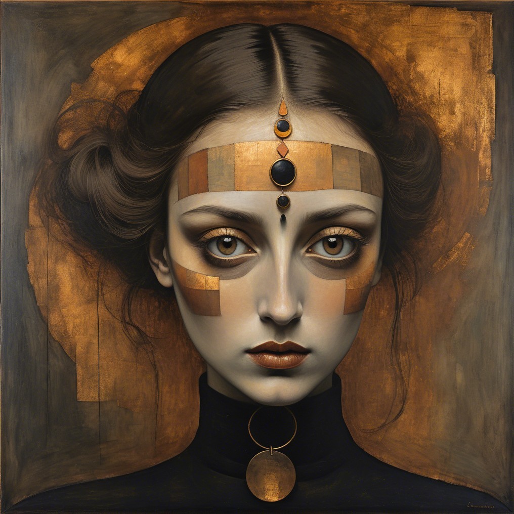 Ethereal Portrait of a Woman with Metallic Accents
