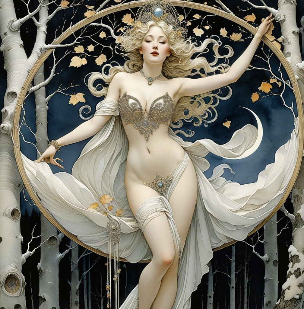 Ethereal Woman in Sheer Gown Surrounded by Nature