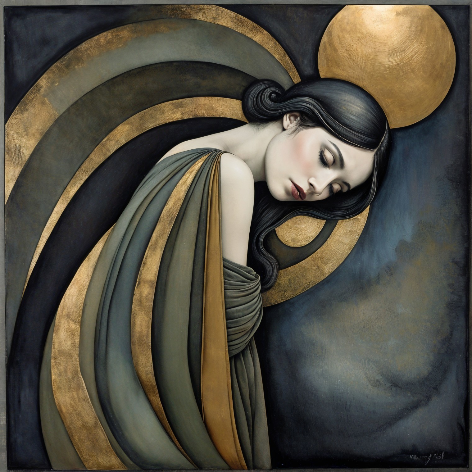 Serene Woman in Earthy Tones with Golden Circle