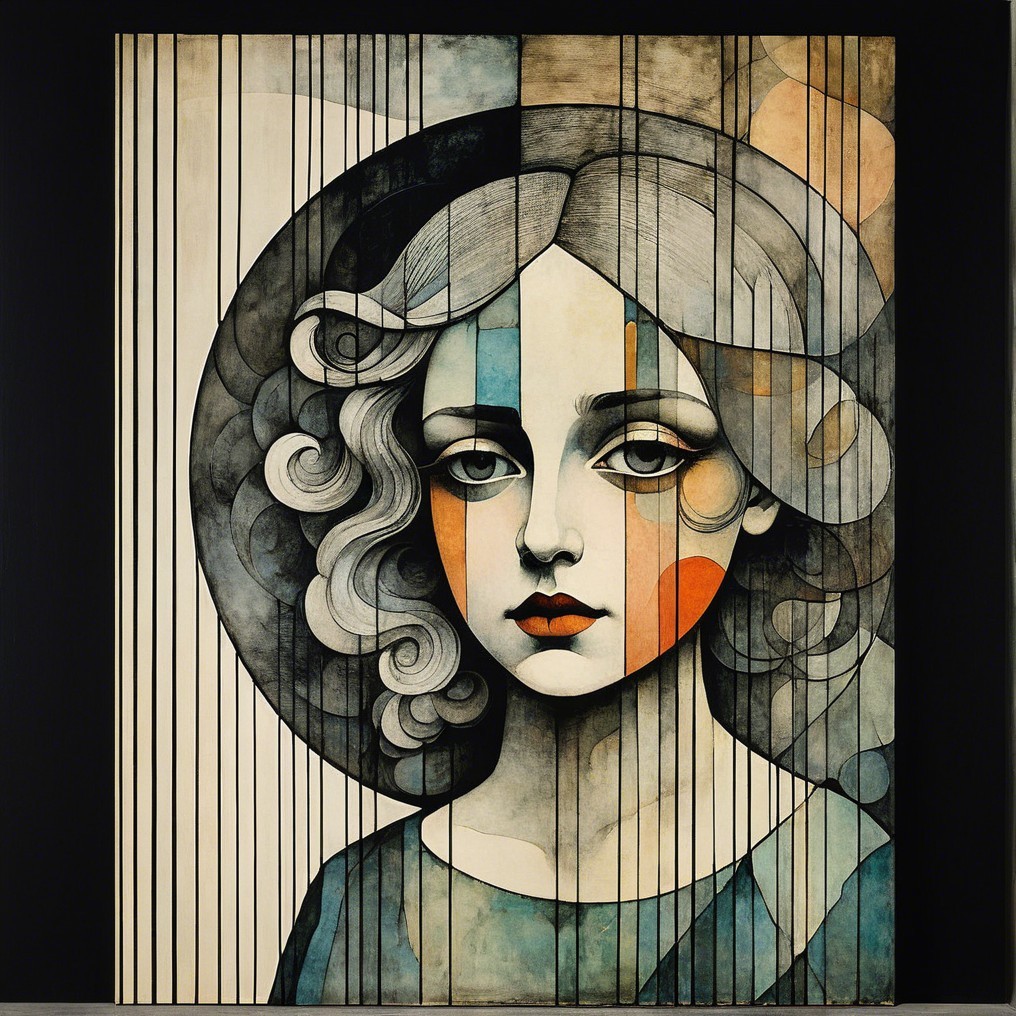 Stylized Portrait of a Young Woman with Geometric Design