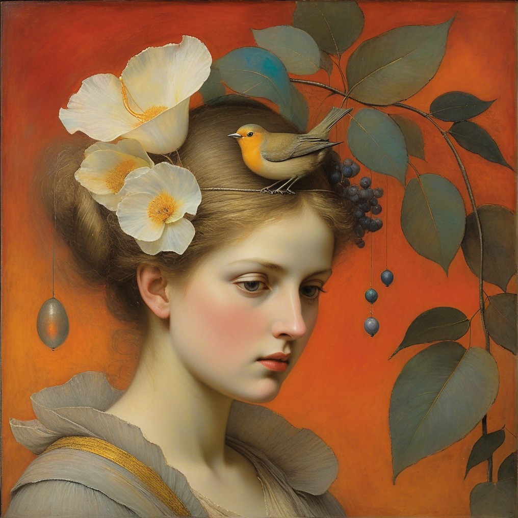 Portrait of a Young Woman with Floral Accents