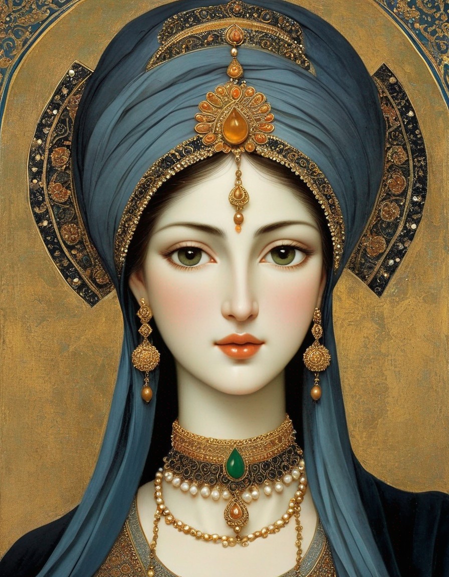 Portrait of a Woman in Traditional Attire and Jewelry