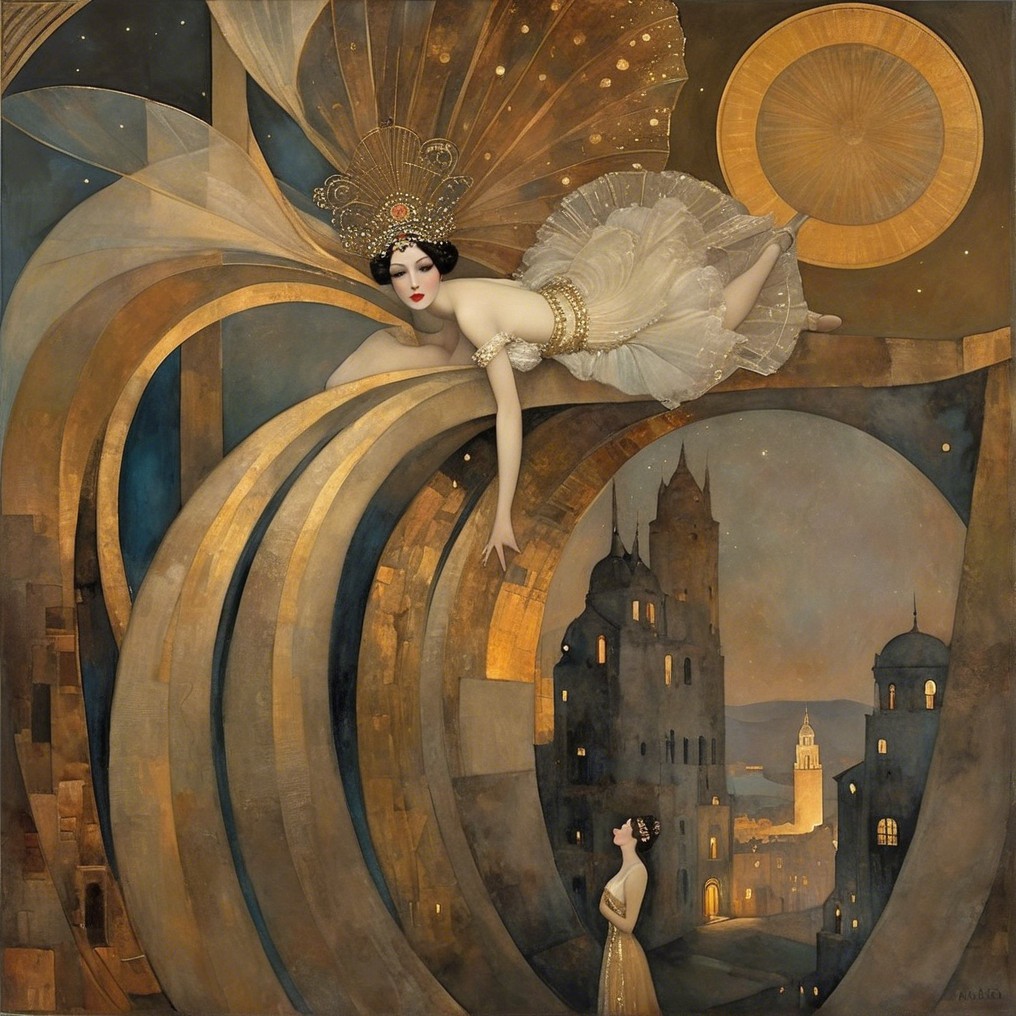 Surreal Scene of Ethereal Figure over Mystical Cityscape