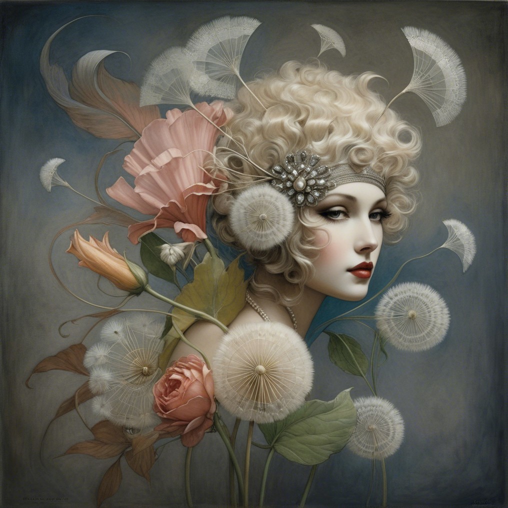 Whimsical Portrait of a Woman with Floral Accents