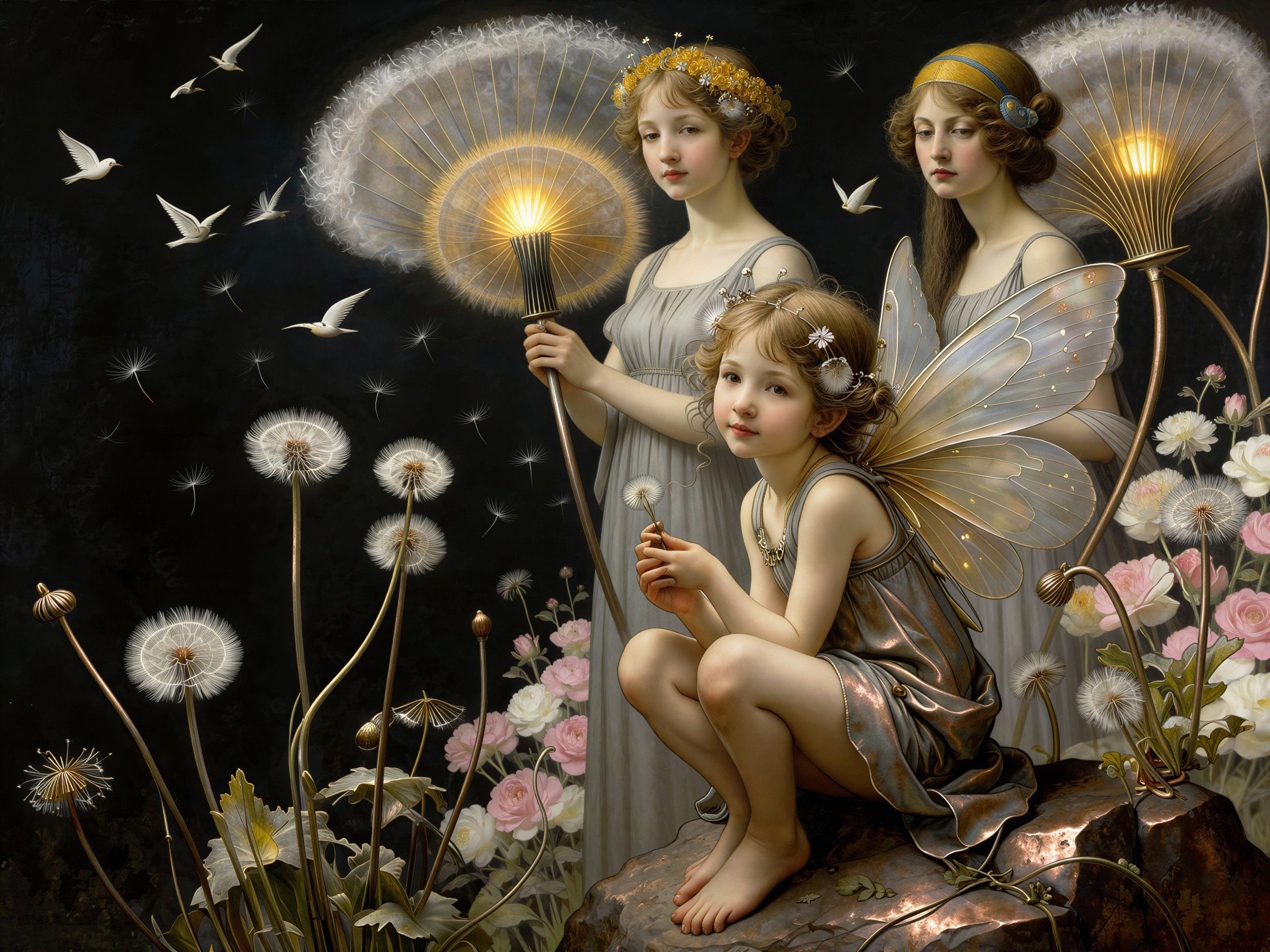 Fairy-like Figures in a Dreamlike Dark Setting