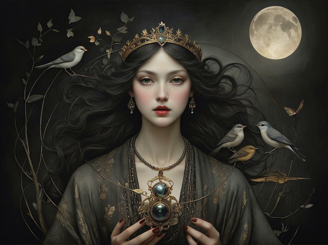 Digital Painting of a Pale-Skinned Queen with Moonlight