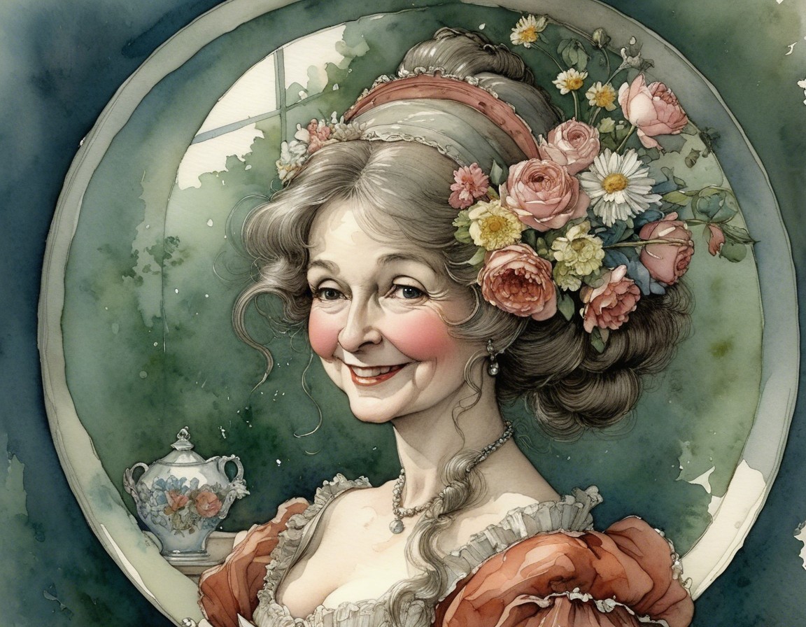 Whimsical Portrait of Woman with Floral Headdress
