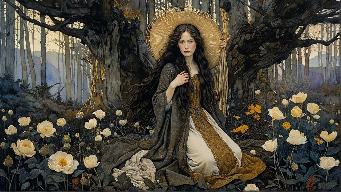 Mystical Figure in Serene Forest with Ethereal Light