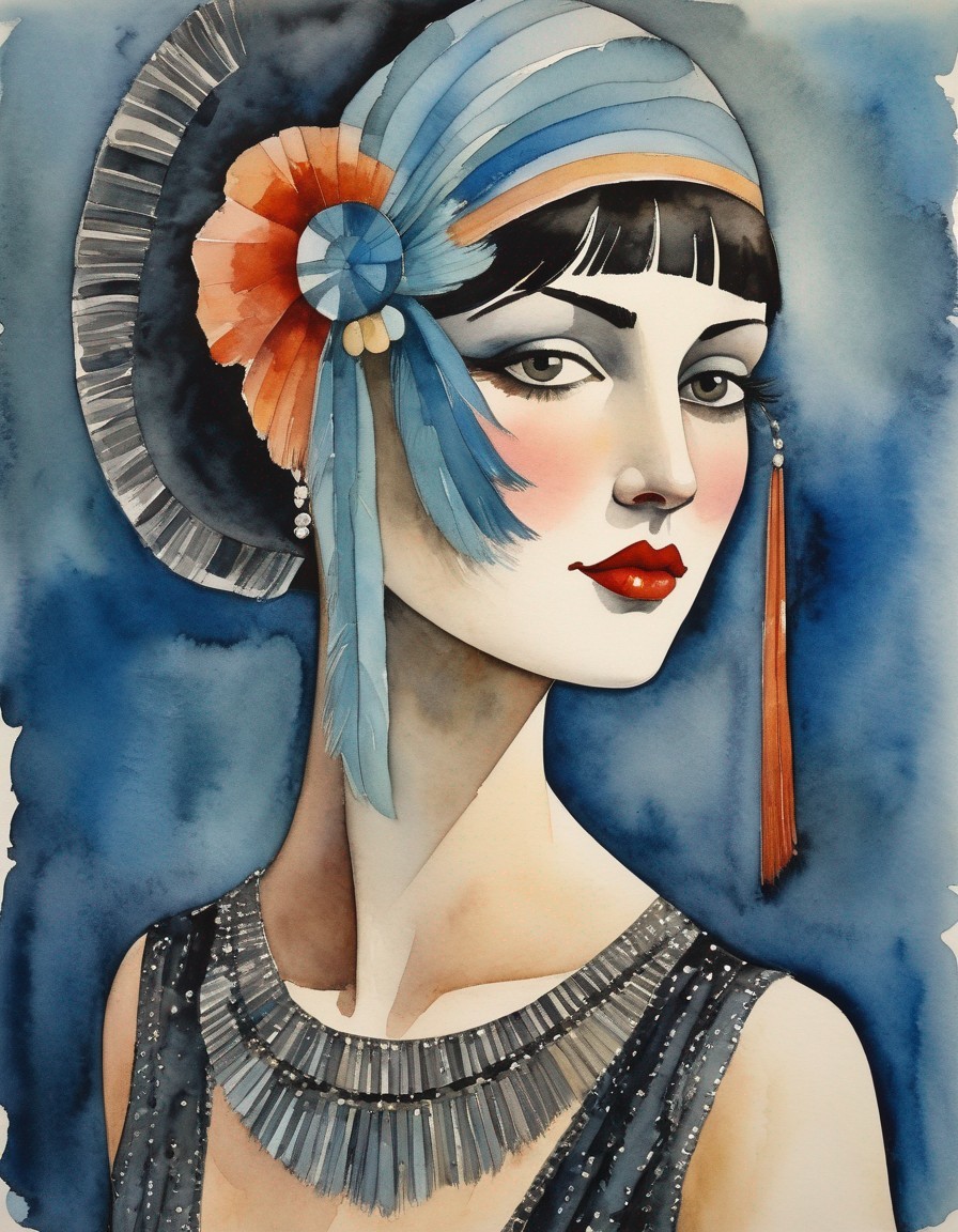 1920s Glamorous Woman in Beaded Dress and Headpiece