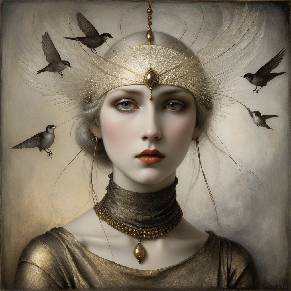 Serene Portrait of a Young Woman with Birds