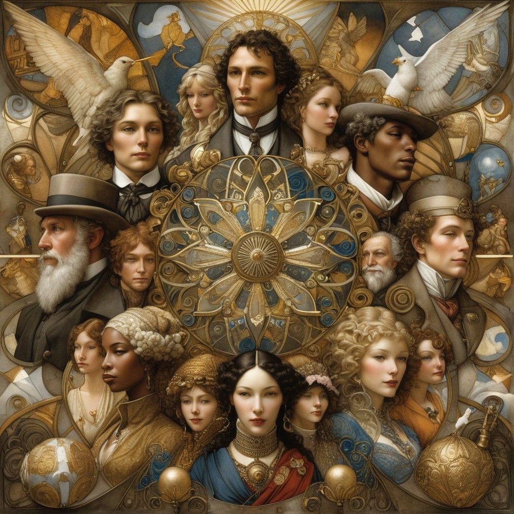Collage of Diverse Figures with Circular Motif
