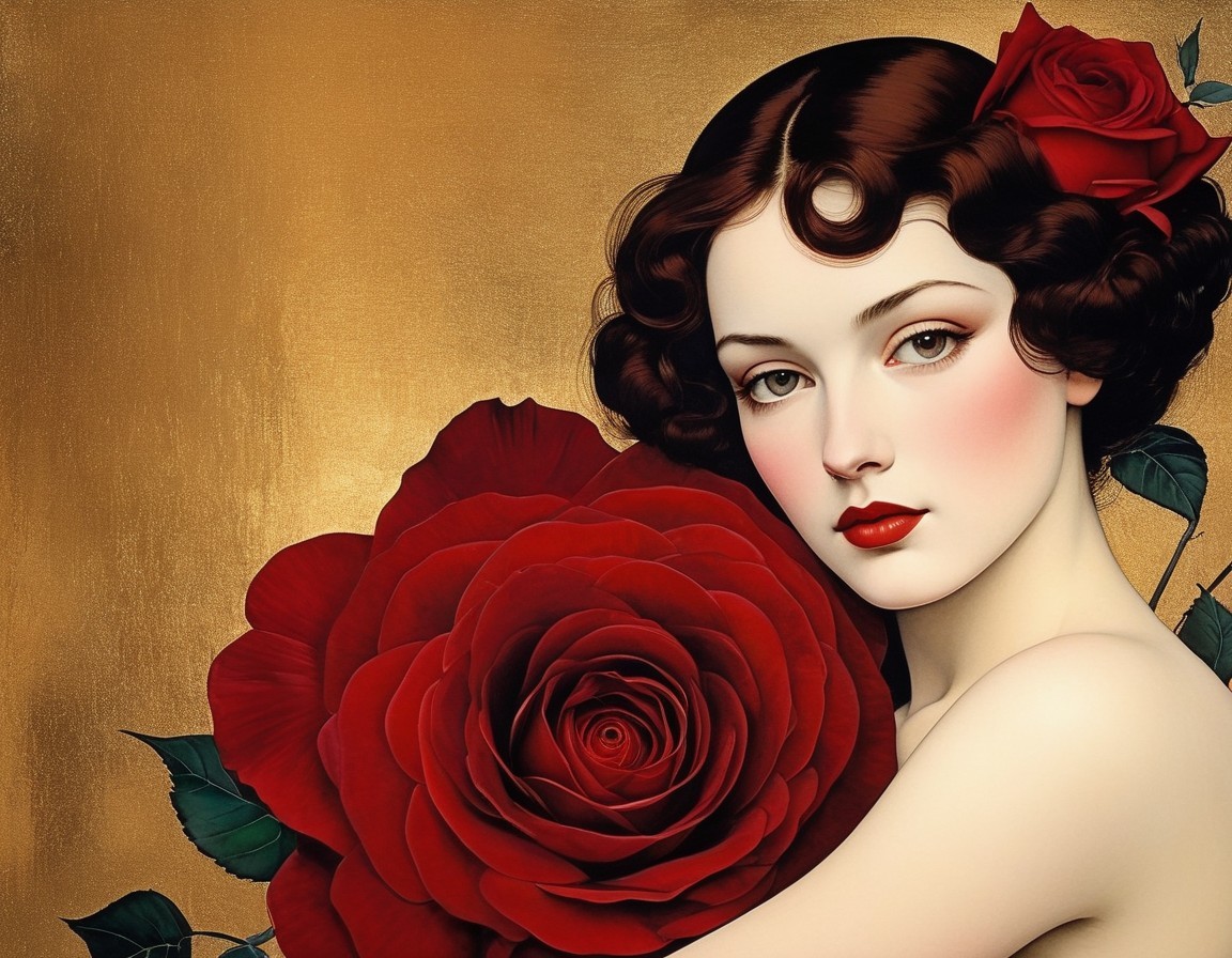 Illustration of a woman with porcelain skin and red lips