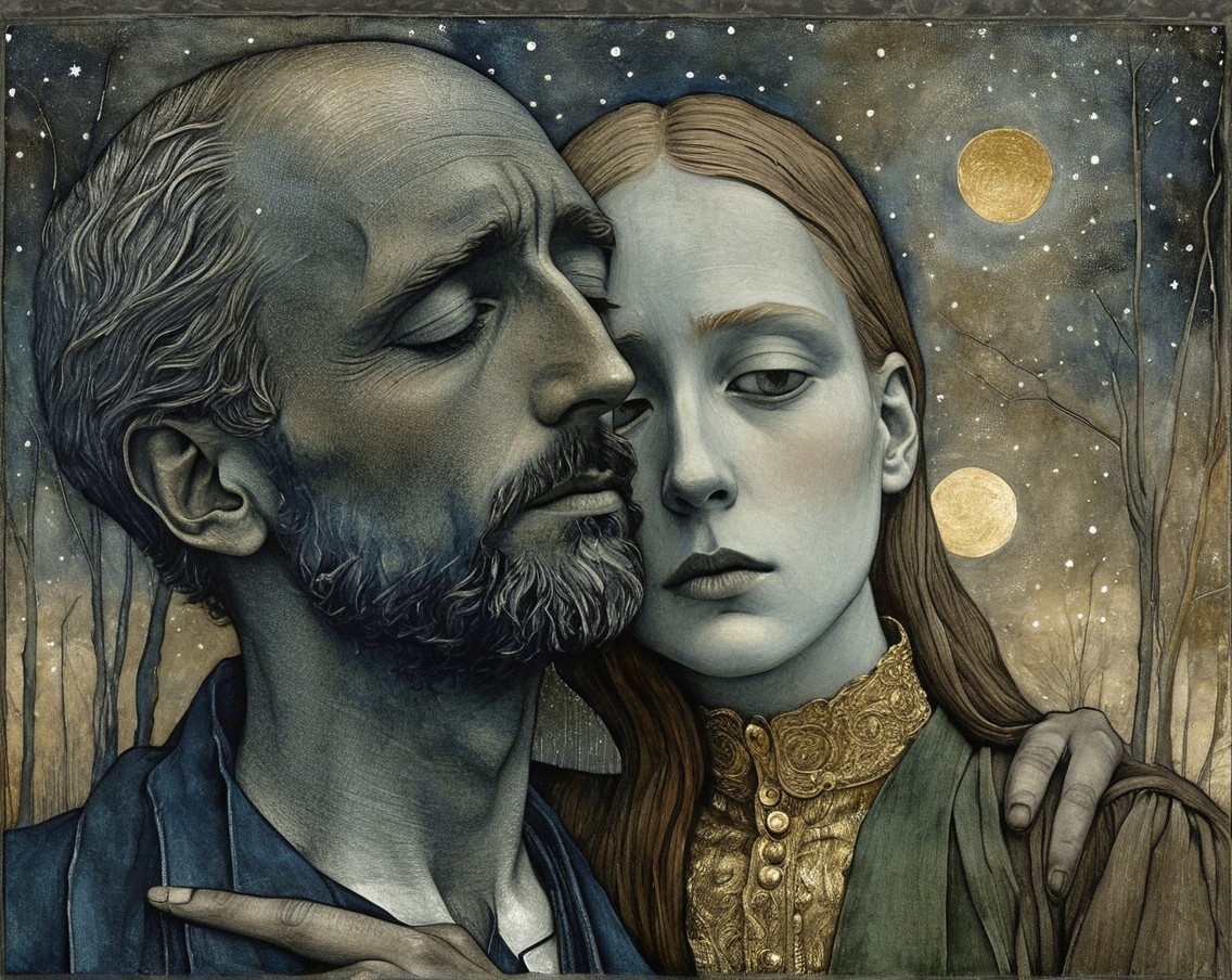 Intimate Moment Between a Man and Woman Under Stars