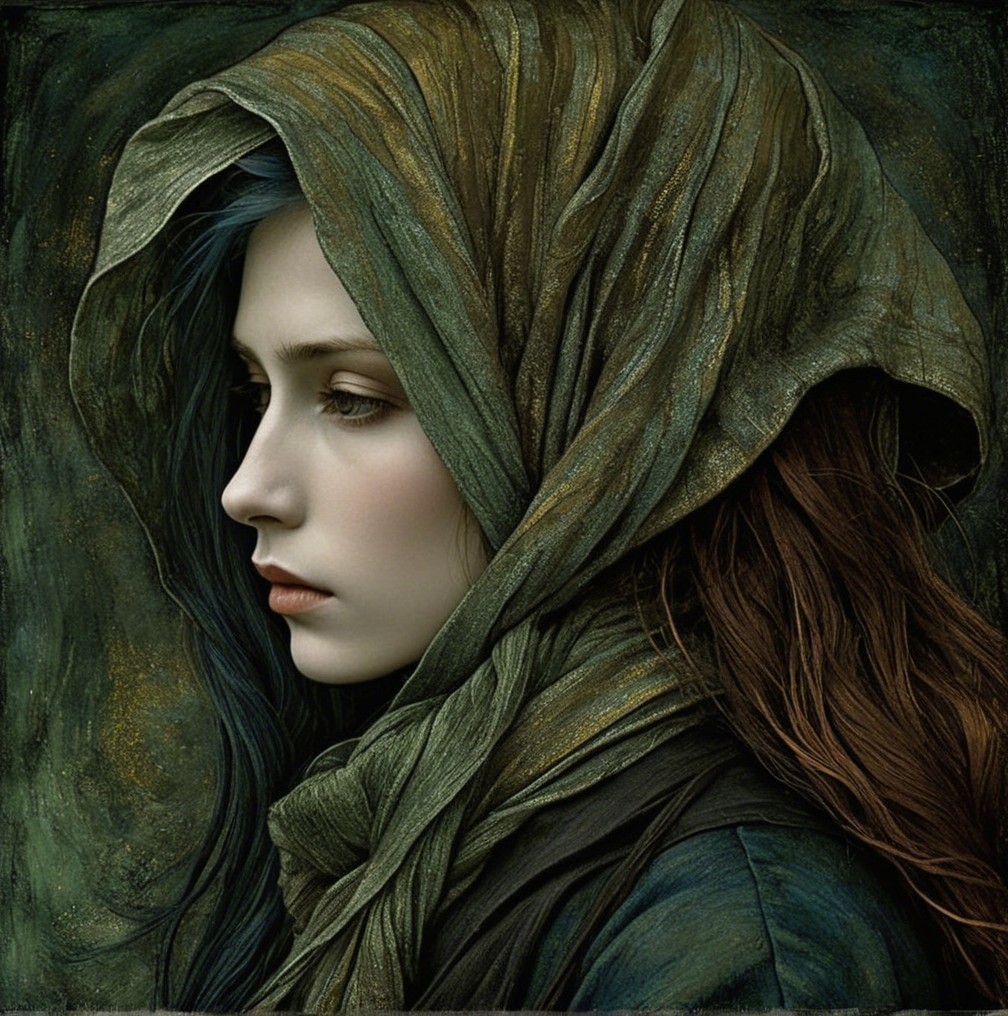 Serene Young Woman in Profile with Textured Scarf