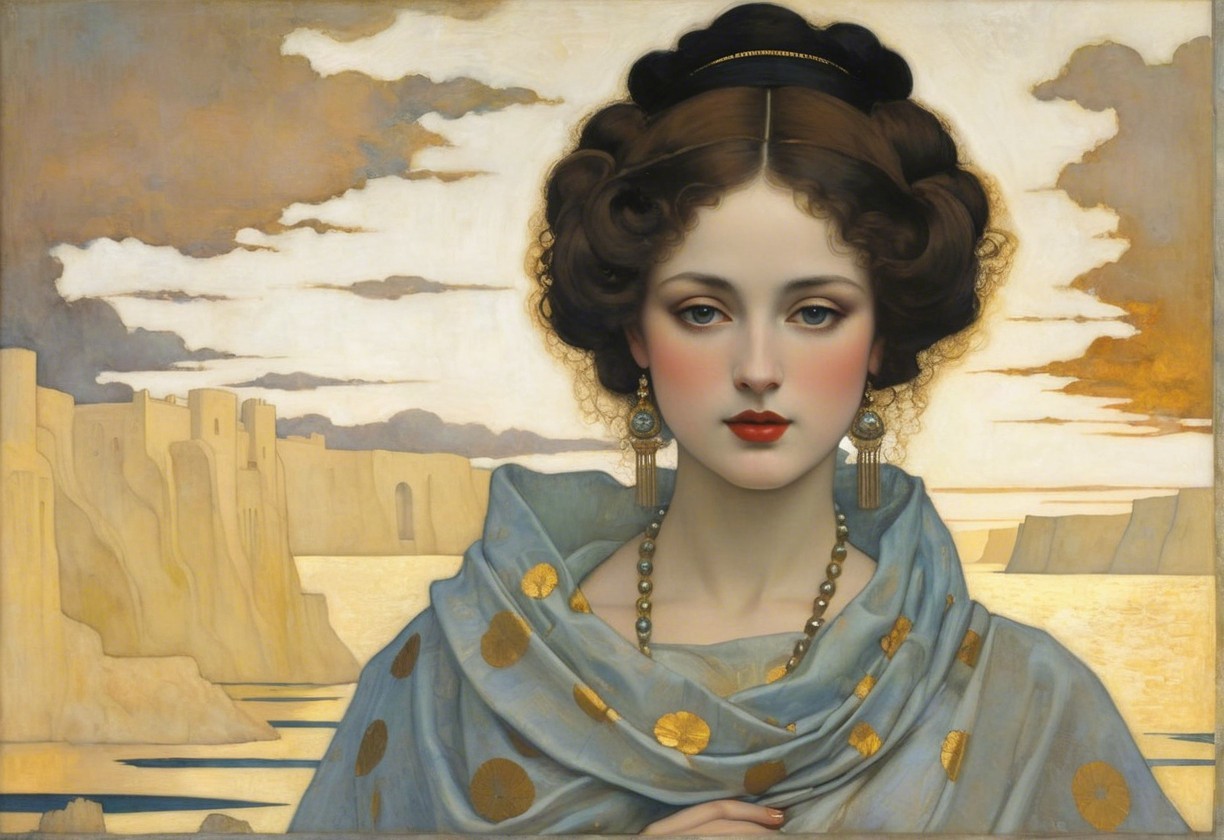 Elegant Woman with Flowing Hair and Serene Background