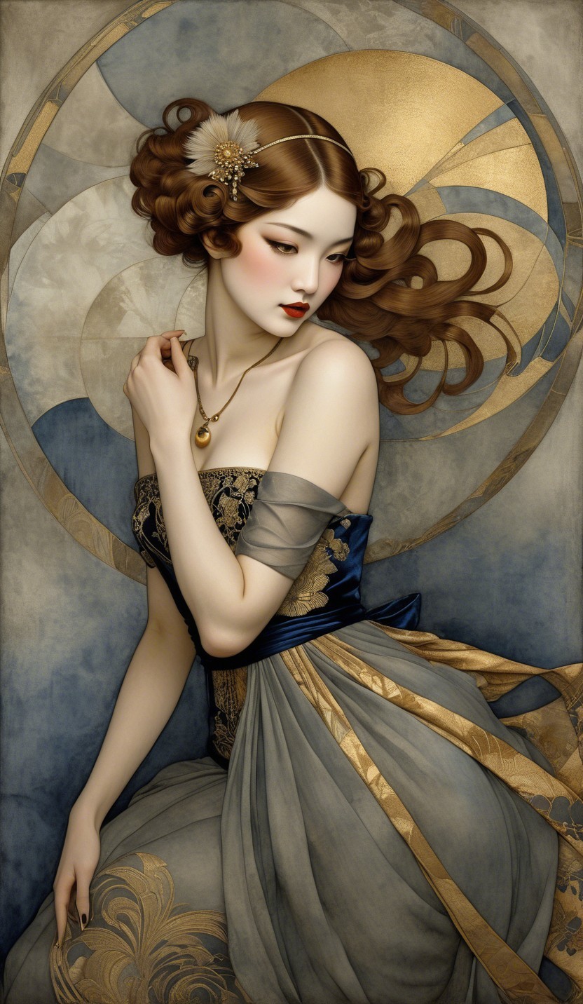 Elegant Woman in Lavish Gown with Vintage Charm