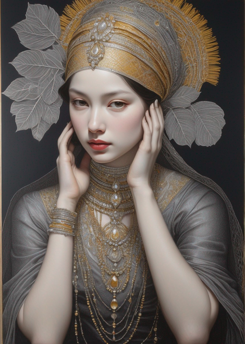 Portrait of a Young Woman in Elaborate Headdress